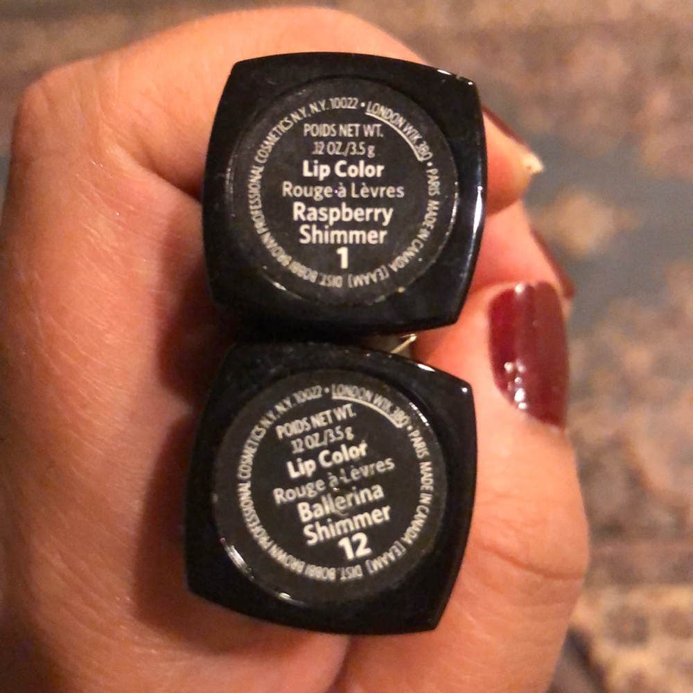 TWO Bobbi Brown Lipsticks: Raspberry Shimmer and Ballerina Shimmer